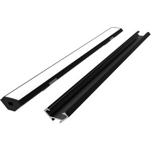 LED προφίλ σετ, 2m, γωνιακό, μαύρο, με λευκό κάλυμμα, στηρίγματα και κλιπς