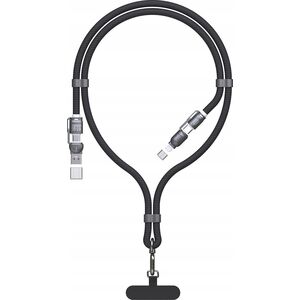 Kabel 4w1 / smycz Dudao L20MAX USB-A / USB-C / Lightning PD QC 65W 1.5m - czarny
