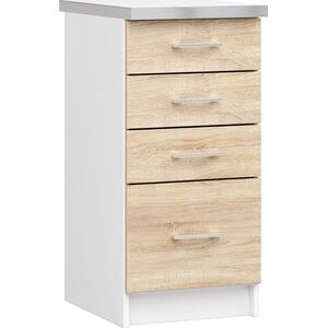 Nore Virtuvinė spintelė NORE Lima S40 su 4-iais stalčiais, baltos/ąžuolo spalvos