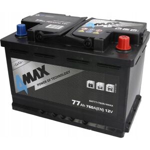Επαναφορτιζόμενη μπαταρία 4MAX 12V 77Ah/760A (P+ τυπικός πόλος) 278x175x190 B13 - βάση ύψους 10.5 mm (εκκίνησης)