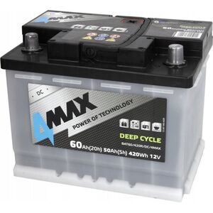 Ακουμολάτορας 4MAX 12V 60Ah DEEP-CYCLE (P+ biegun standardowy) 242x175x190 B13 - stopka o wysokości 10 5 mm (για βαθιά εκφόρτιση)
