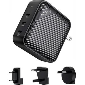 Ładowarka INVZI Ładowarka sieciowa INVZI GanHub 3x USB-C, 140W, EU/UK/AU/US (czarna)