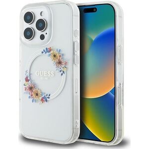 Guess Guess GUHMP16LHFWFCT iPhone 16 Pro 6.3" przeźroczysty/transprent hardcase IML Flowers Wreath MagSafe