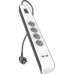 Belkin Πολύπριζο προστασίας από υπερτάσεις 525J, 4 υποδοχές Schuko, 2x USB-A, 2m