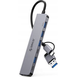 HUB 7 θυρών είσοδος 2 σε 1: USB-A/USB-C / έξοδος: 4x USB-A 2.0 + 1x USB-A 3.0 + 2x USB-C 2.0 καλώδιο 0,17M - γκρι