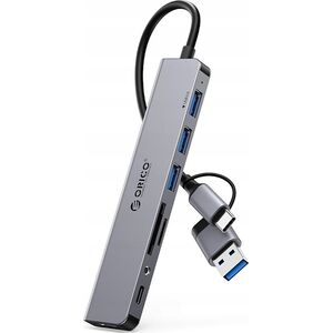 HUB είσοδος 2 σε 1: USB-A/USB-C / έξοδος: 3x USB-A 2.0 + 1x USB-A 3.0 + 1x USB-C 2.0 + 1x 3,5mm Ήχος & Μικρόφωνο + 2x TF&SD καλώδιο 0,17M - γκρι