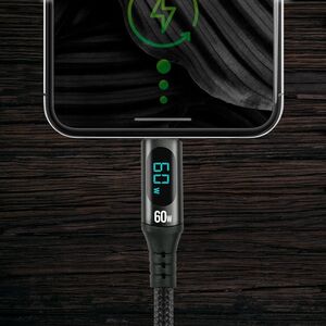 Πλεκτό καλώδιο USB-C -> USB-C 1m 60W με ενσωματωμένη οθόνη μαύρο