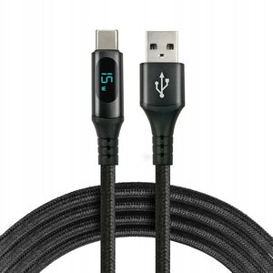 Πλεκτό καλώδιο USB -> USB-C 2m 3A με ενσωματωμένη οθόνη μαύρο