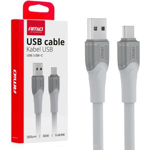 Kabel do ładowania usb-a usb-c 60w 200cm fulllink transmisja danych amio-04290