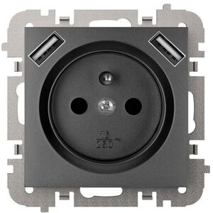 SANTRA gniazdo 2P+Z 2xUSB Zasilające bez ramki podtynkowe czarny 4188-19