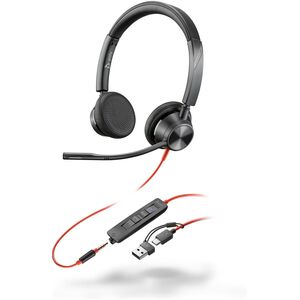 POLY Blackwire 3325 Στερεοφωνικό Ακουστικό MS Teams Ενσύρματο, Υποδοχή 3.5mm, Προσαρμογέας USB-C/A, Μαύρο