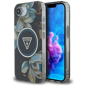 Θήκη Guess IML Metal Glitter Flowers Triangle MagSafe για iPhone 16e μαύρο