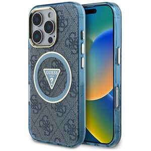 Θήκη Guess IML Metal Glitter 4G Circle Triangle MagSafe για iPhone 16 Pro μπλε