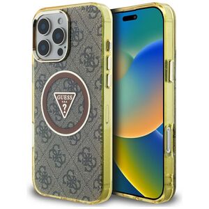 Θήκη Guess IML Metal Glitter 4G Circle Triangle MagSafe για το τηλέφωνο 16 Pro καφέ