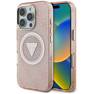 Θήκη Guess IML Metal Glitter 4G Circle Triangle MagSafe για iPhone 16 Pro ροζ