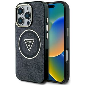 Θήκη Guess IML Metal Glitter 4G Circle Triangle MagSafe για iPhone 16 Pro μαύρο