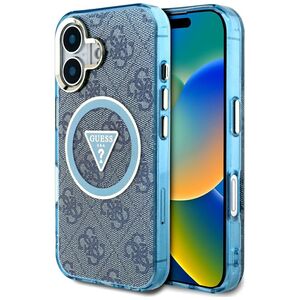 Θήκη Guess IML Metal Glitter 4G Circle Triangle MagSafe για iPhone 16 μπλε