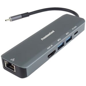 PREMIUMCORD Προσαρμογέας USB-C σε Gigabit 10/100/1000Mbps + 1x HDMI, 2x USB3.2, 1x PD 100W σύνδεσμος, Γκρι