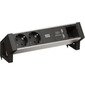 Bachmann BACHMANN DESK2 ALU BLACK 2x gniazdo z uziemieniem, 1x ładowarka USB i 1x ABD GST18