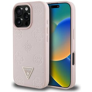 Etui Guess Grained Hot Stamp Peony       Triangle Logo MagSafe do iPhone 16 Pro Max różowy