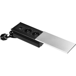 Gniazdo meblowe z przesuwną pokrywą, 2x2P+Z (French), USB A+C, srebrne