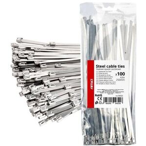 Opaski zaciskowe metalowe ze stali nierdzewnej 4.6x250mm 100 szt. amio-04322