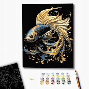Ζωγραφική με αριθμούς BRUSHME, 40x50 εκ., μαύρος καμβάς, χρυσό, μαγικό ψάρι, 1 τεμ., σε κουτί