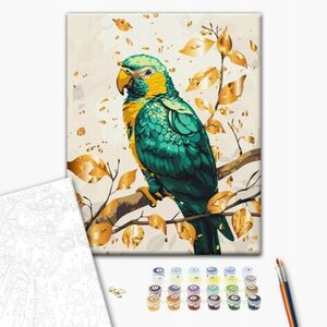 Ζωγραφική με αριθμούς BRUSHME, 40x50 cm, χρυσό, σμαραγδένιος παπαγάλος, 1 τεμ., σε κουτί