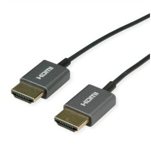 ROLINE Καλώδιο HDMI 4K (3840 x 2160) Ultra HD + Ethernet, M/M, ομοαξονικό, εξαιρετικά λεπτό, μαύρο, 2 μ