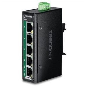TRENDnet TI-PELC50 5-portowy przemysłowy miniprzełącznik Ethernet PoE+ na szynę DIN