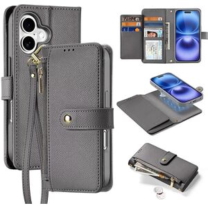 Etui skórzane do iPhone 16 MagSafe Dux Ducis Lawa + portfel  szare