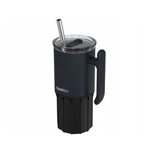Quokka Umi - Kubek termiczny ze stali nierdzewnej 720 ml ze słomką i silikonową podstawką (Black)