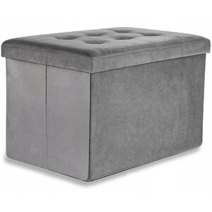 Pufa składana XL z guzikami - 60x38x38cm aksamit szara
