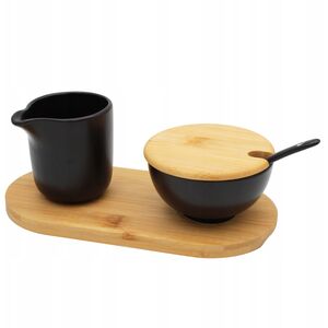 ZESTAW CERAMICZNA CUKIERNICZKA I MLECZNIK NA BAMBUSOWEJ PODSTAWCE BRUNBESTE BB-4503