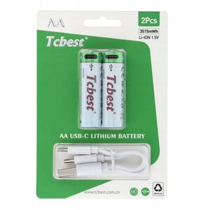 TCBEST bateria akumulatorowa R6 (AA) 950 mAh z gniazdem Typ C + kabel USB A do 2 x Typ C 2 szt