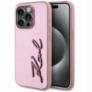 Etui Karl Lagerfeld Wrinkled Metal       Signature do iPhone 15 Pro Max różowy