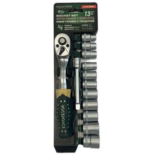 Zestaw narzędzi 13el. 3/8" grzechotka, przedłużka, nasadki (8-19mm)