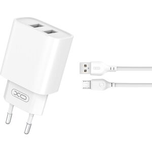 Ładowarka Xo Ładowarka Sieciowa Ce02C 2X Usb 2,1A Biała + Kabel Microusb