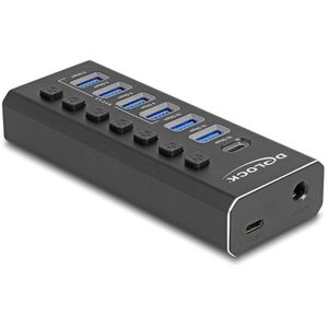 DELOCK 7 Port USB Hub με 4 θύρες 10 Gbps και 4 θύρες γρήγορης φόρτισης 5 Gbps με διακόπτη και φωτισμό