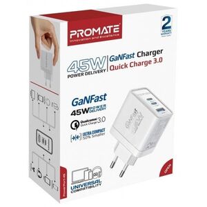 Promate PowerPort-45 GaNFast™ Wall Charger 45W / QC3.0 / PD45W