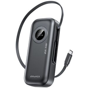 AWEI PowerBank PA-9 10000mAh 22.5W με αποσπώμενο καλώδιο μαύρο/black