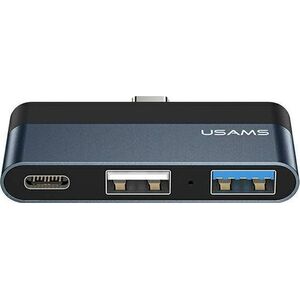 Adapter USB Usams US-SJ490 USB-C - USB + USB-C Szary  (6958444945613)