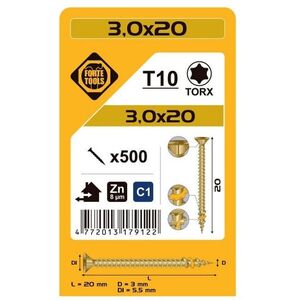 ΒΙΔΑ ΓΙΑ ΞΥΛΟ SCR T10 3.0X20 YELL ZN(500)