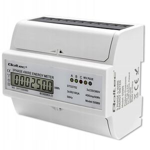 Qoltec 3-Fazowy dwukierunkowy elektroniczny licznik | miernik zużycia energii na szynę DIN | 400V | 100A | LCD | 4P