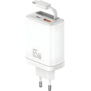 Φορτιστής τοίχου USAMS Xiang Series CC299 65W 1xUSB-C 1xUSB-A + καλώδιο USB-C λευκό