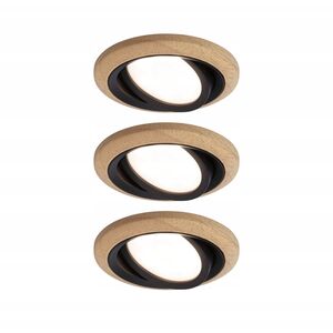 Σετ ενσωματωμένων φωτιστικών LANATI COIN LED 3X 6W 470lm 84mm 2700K IP20 230V ξύλο / μαύρο / αλουμίνιο