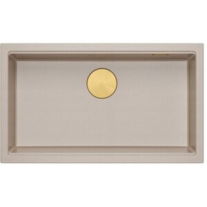 Νεροχύτης LOGAN 110 GraniteQ pearl beige 76x45x23,5 cm 1-θέσης υποκαθήμενος με χειροκίνητο σιφόνι χρυσό
