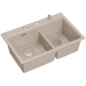 MARC 120 WORKSTATION GraniteQ νεροχύτης 2-θέσεων 760*500*235 mm pearl beige + σιφόνι push to open + διανομέας ανοξείδωτος + ένθετο αποστράγγισης + Qmata + σανίδα/ ανοξείδωτα στοιχεία