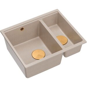 LOGAN 150 GraniteQ νεροχύτης PEARL BEIGE 56x46x22 cm 1,5-θέσεων χωρίς οπή υποκαθήμενος + χειροκίνητο σιφόνι χαλκού εξοικονόμησης χώρου
