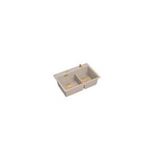 MARC 120 WORKSTATION GraniteQ νεροχύτης 2-θέσεων 760*500*235 mm pearl beige + σιφόνι push to open + δοσομετρητής + σανίδα + ένθετο / χάλκινα στοιχεία
